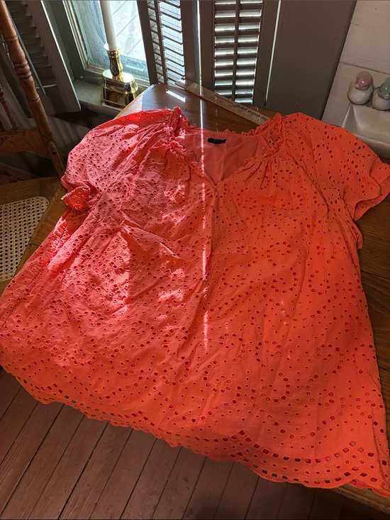 Talbots Tops - Talbots Bright Coral Eyelet V-Neck Short Sleeve Top